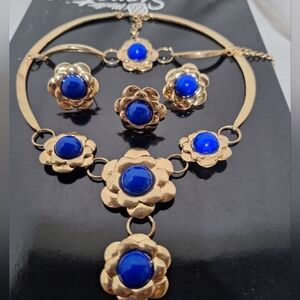 Gold and Blue Floral Jewelry Set